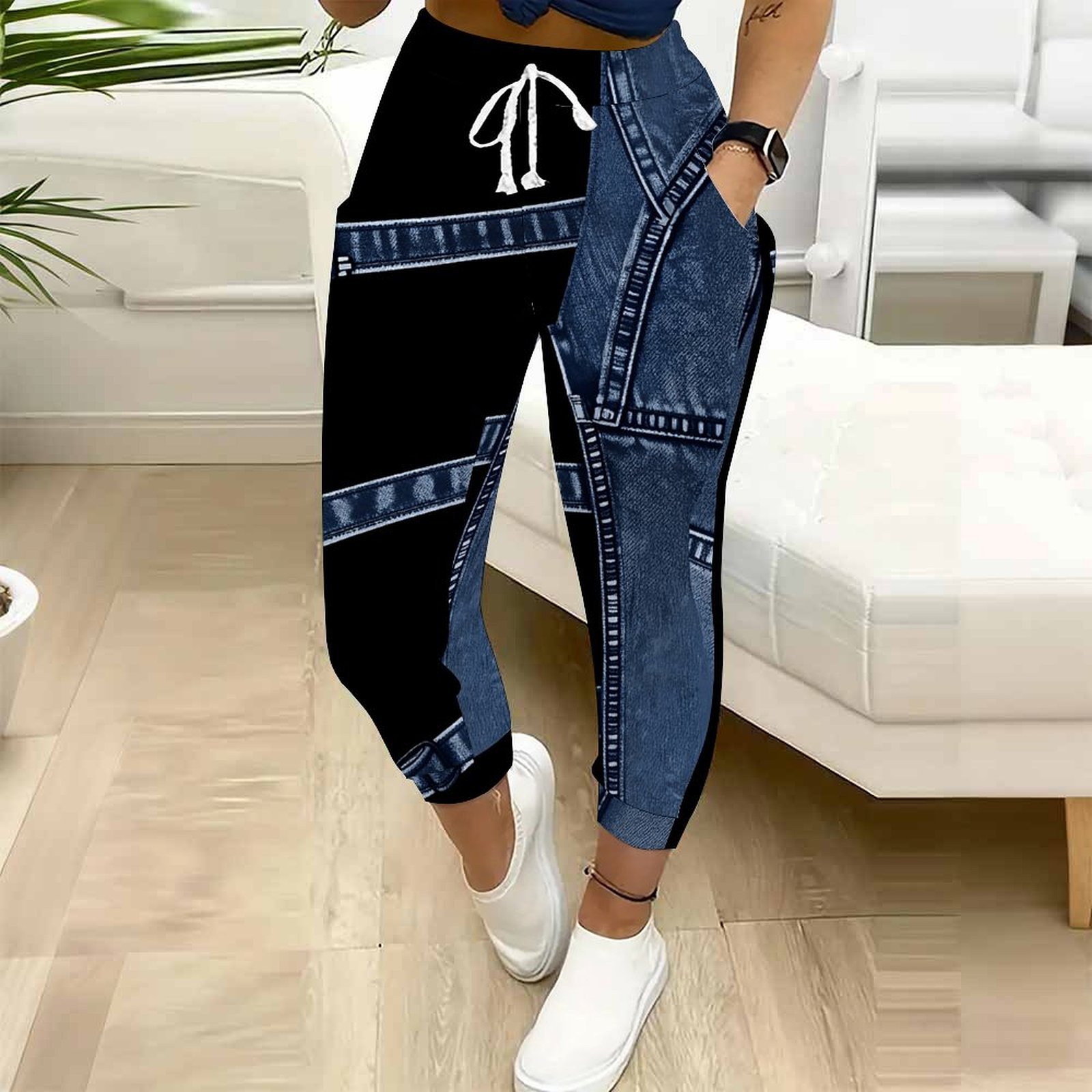 Women Shoes Joggers - Damen Block-Jogginghose mit Kordelzug und Taschen,