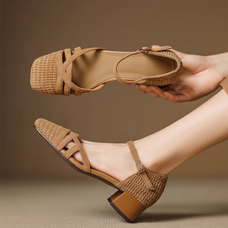 Ankle Strap Heels - Retro-Webart-High-Heel-Sandalen für Damen, 2022, Sommer, quadratische