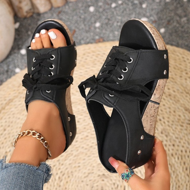 Cork Wedge Sandal - Damen-Sandalen mit Keilabsatz, offener Zehenpartie, mittelhohem