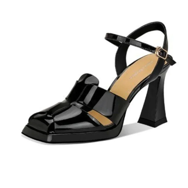 Ankle Strap Heels - Frauen High Heel Sandalen Mode Patent