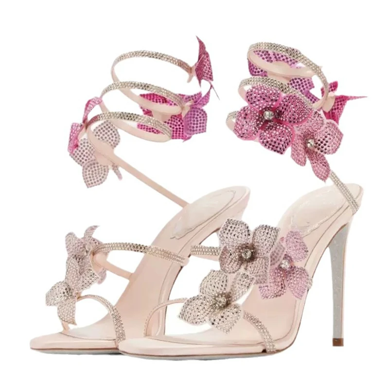 Ankle Strap Heels - Eilyken Sexy KRISTALL Blume Dünne High