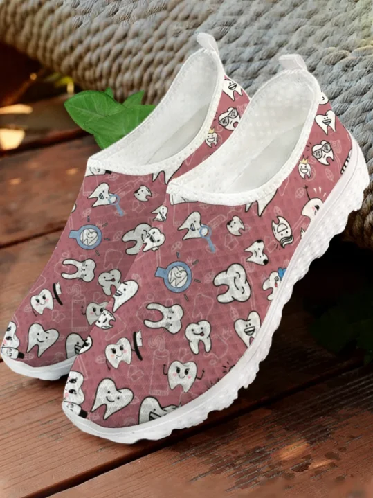Weiße Cartoon-Zähne-Print Mesh – Women Shoes Tennis Bewertung und Preis