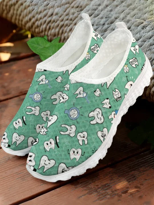 Weiße Cartoon-Zähne-Print Mesh – Women Shoes Tennis Bewertung und Preis